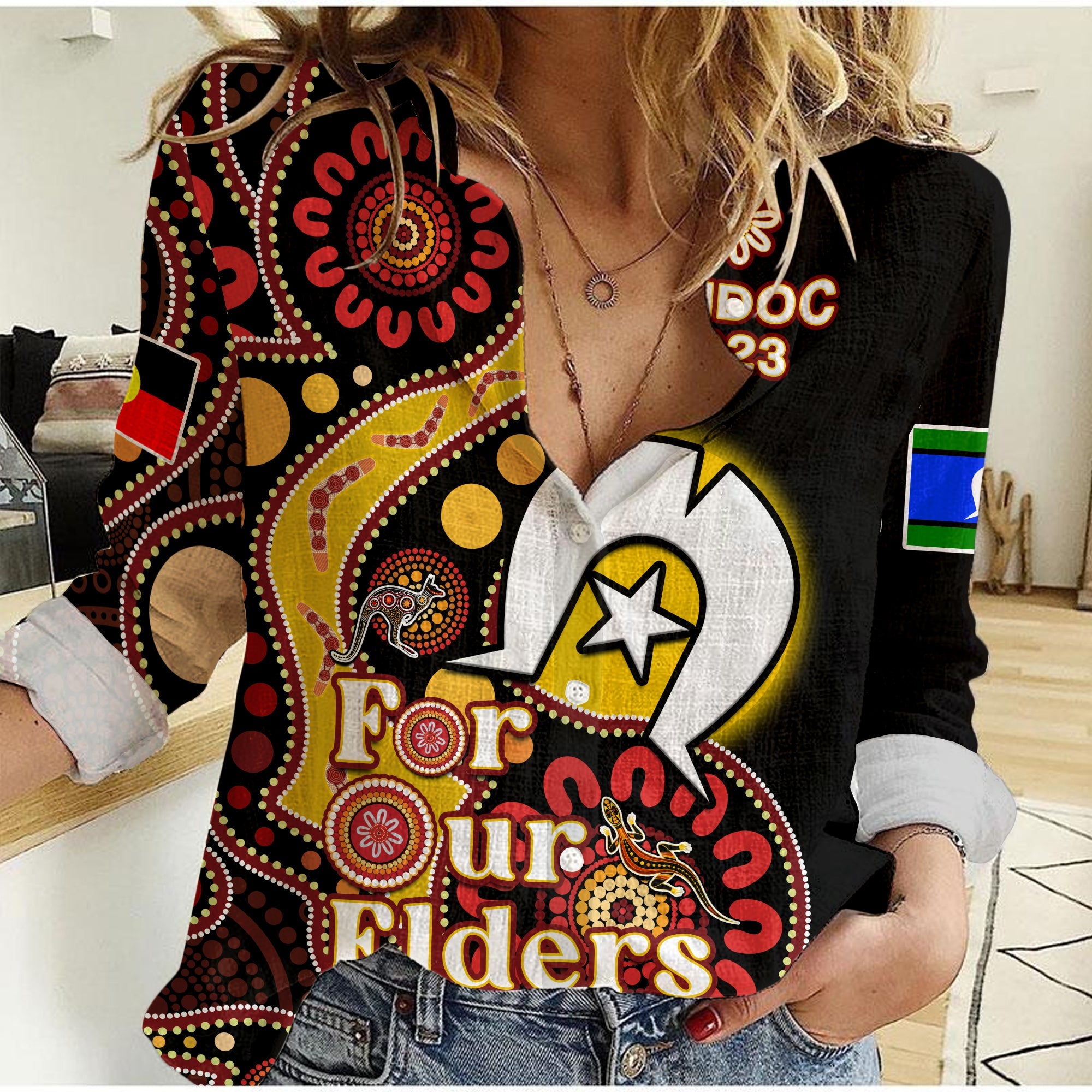 australia-naidoc-week-2023-women-casual-shirt-indigenous-for-our-elders