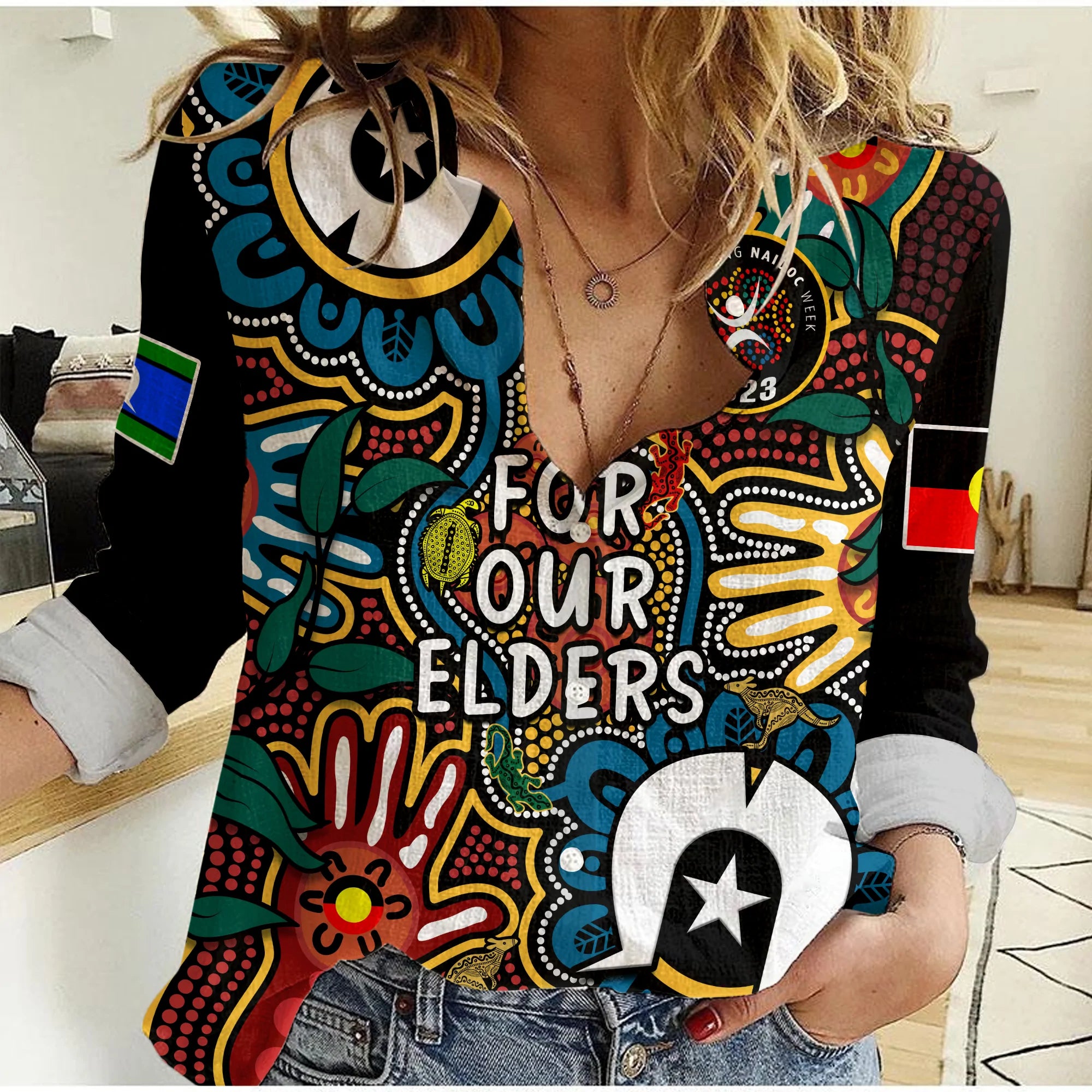 australia-naidoc-week-2023-women-casual-shirt-for-our-elders-indigenous