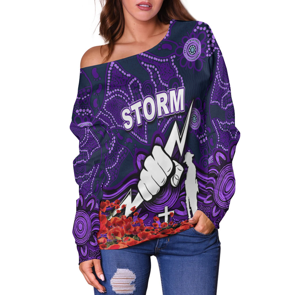 Storm Off Shoulder Sweater Anzac Day Poppy Flowers With Aboriginal