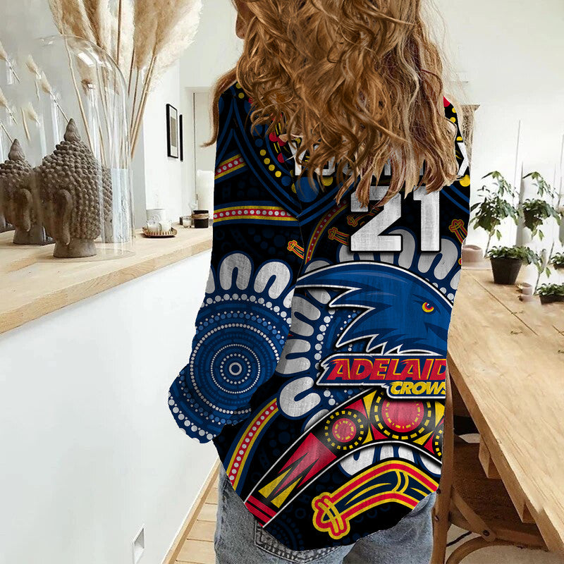 custom-personalised-adelaide-crows-football-women-casual-shirt-boomerang-indigenous-dots