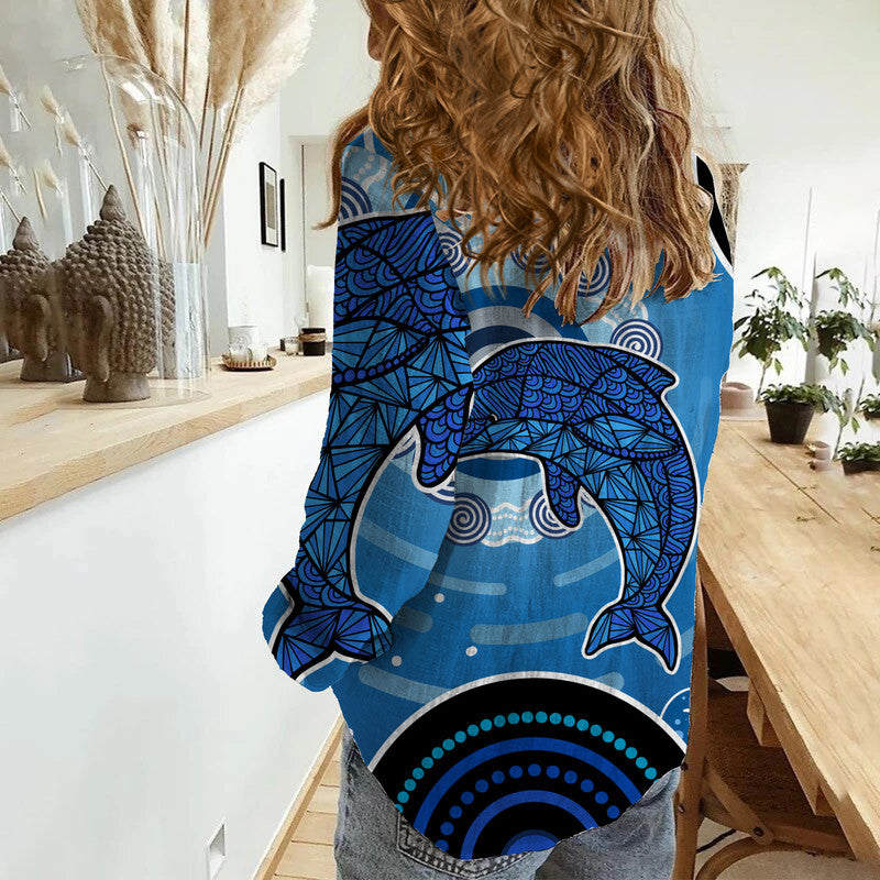 aboriginal-woman-casual-shirt-dolphin-australia-pattern-sea