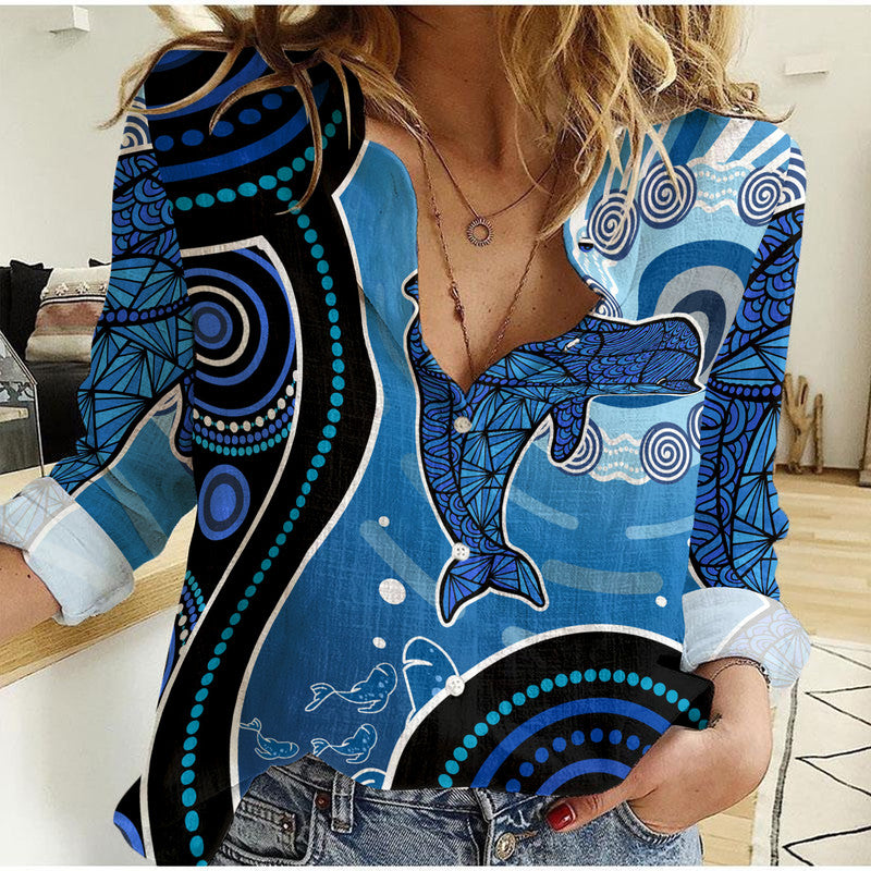 aboriginal-woman-casual-shirt-dolphin-australia-pattern-sea