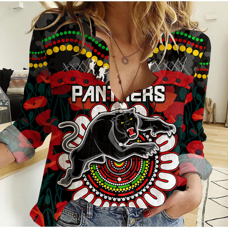 panthers-rugby-anzac-women-casual-shirt-camouflage-poppy