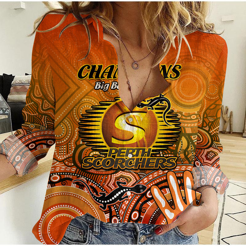 custom-personalised-perth-scorchers-champions-women-casual-shirt-lizard-indigenous-aboriginal