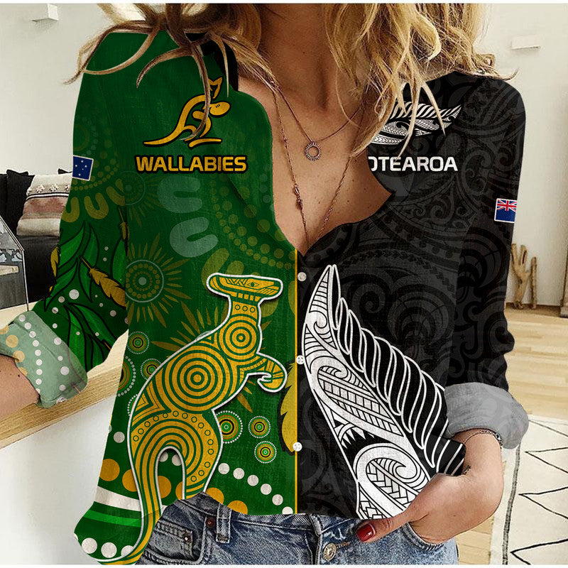 custom-personalised-aotearoa-rugby-all-black-combine-australia-wallabies-women-casual-shirt-aboriginal-kangaroo-and-maori-fern