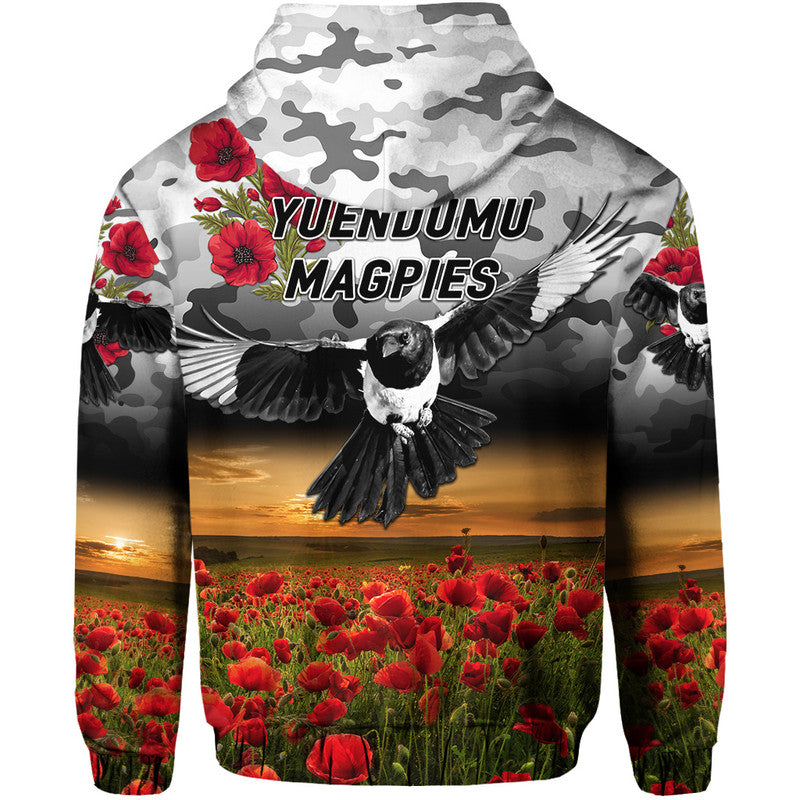 Yuendumu Magpies Football Club ANZAC Zip Up And Pullover Hoodie Poppy Vibes LT8