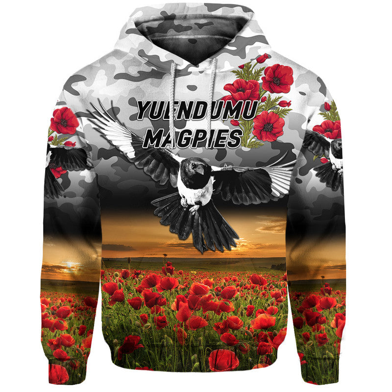 Yuendumu Magpies Football Club ANZAC Zip Up And Pullover Hoodie Poppy Vibes LT8