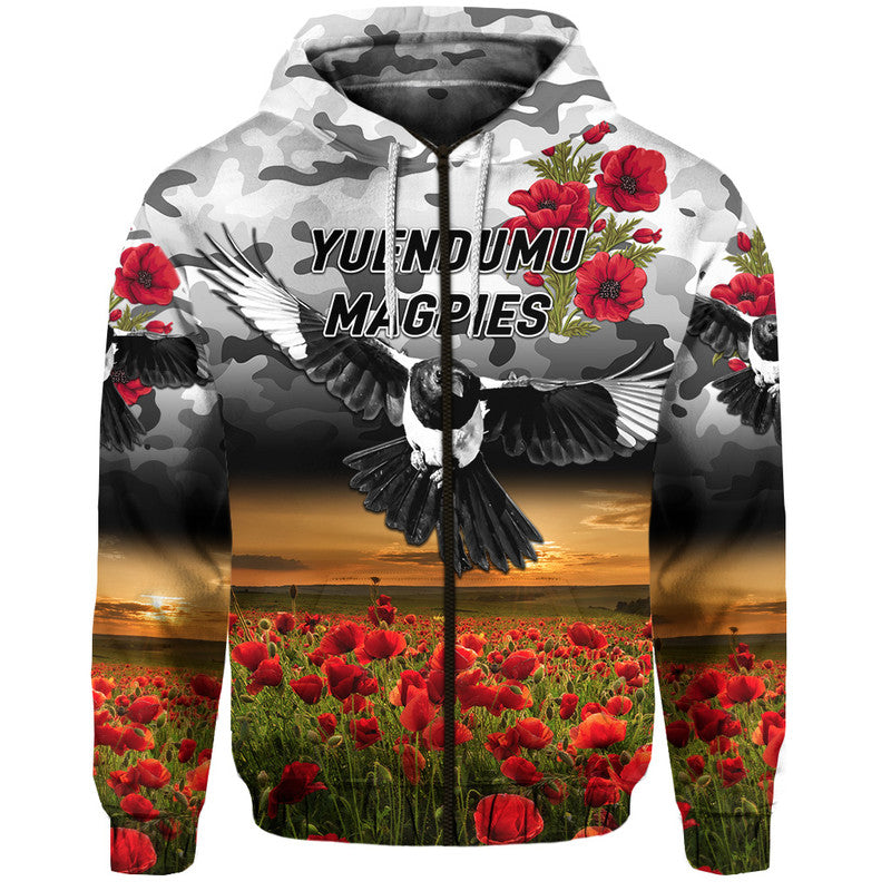 Yuendumu Magpies Football Club ANZAC Zip Up And Pullover Hoodie Poppy Vibes LT8