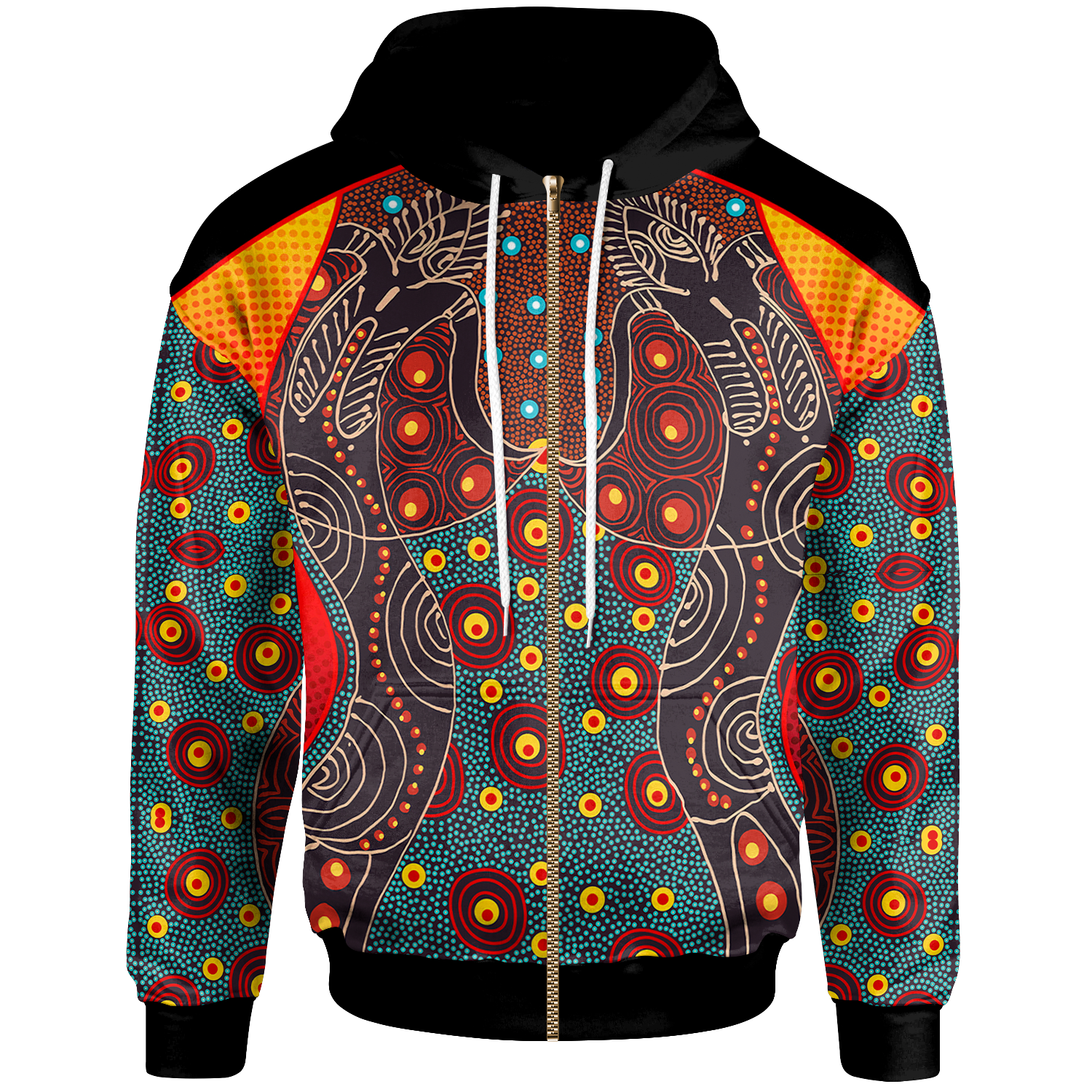 Zip-Up Hoodie - Aboriginal Sublimation Dot Pattern Style (Red)