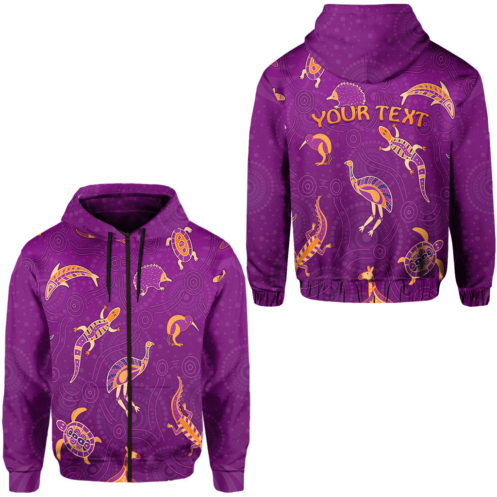 custom-personalised-aboriginal-art-zip-hoodie-animals-australia-version-purple