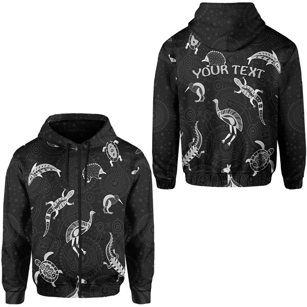 custom-personalised-aboriginal-art-zip-hoodie-animals-australia-version-black