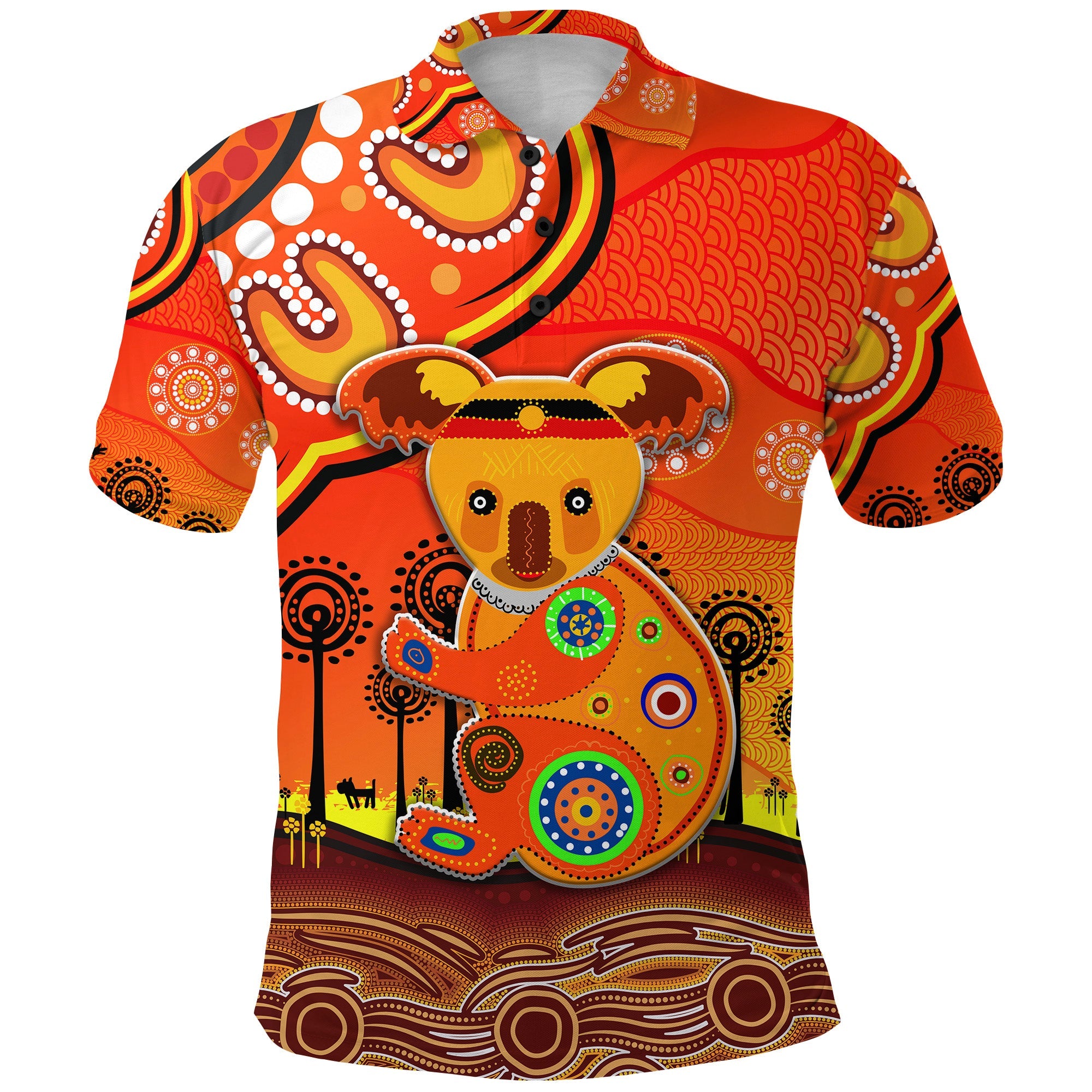 aboriginal-art-koala-polo-shirt-indigenous-unique-vibes-orange