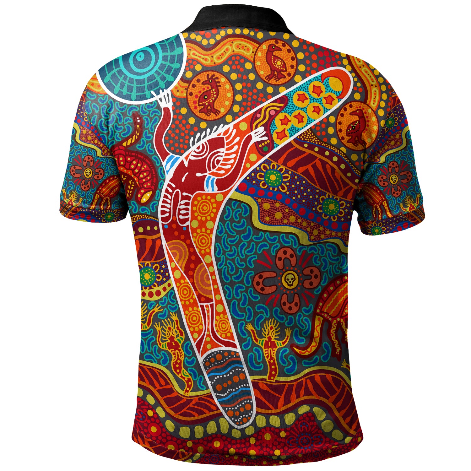 [Port Augusta] Australia Aboriginal Inspired Polo Shirt - Boomerang With Dot Painting