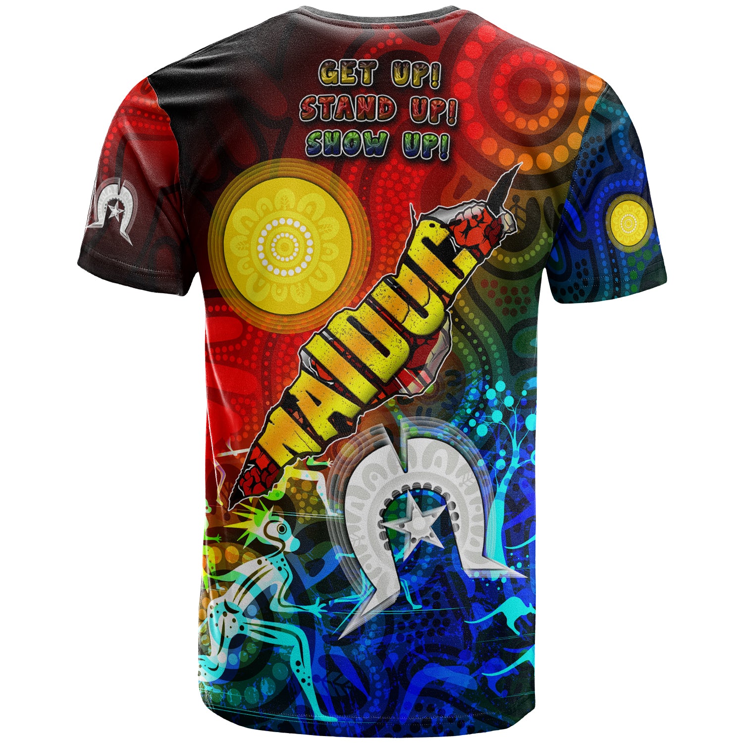 australia-naidoc-week-2023-t-shirt-custom-naidoc-week-2023-aboriginal-inspired-dot-art-painting-with-hunting-get-up-stand-up-show-up-t-shirt