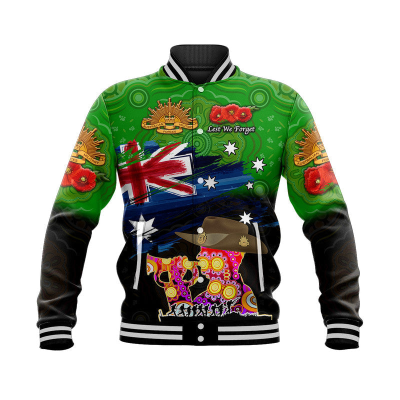 custom-personalised-australia-aboriginal-anzac-baseball-jacket-remembrance-vibes-green