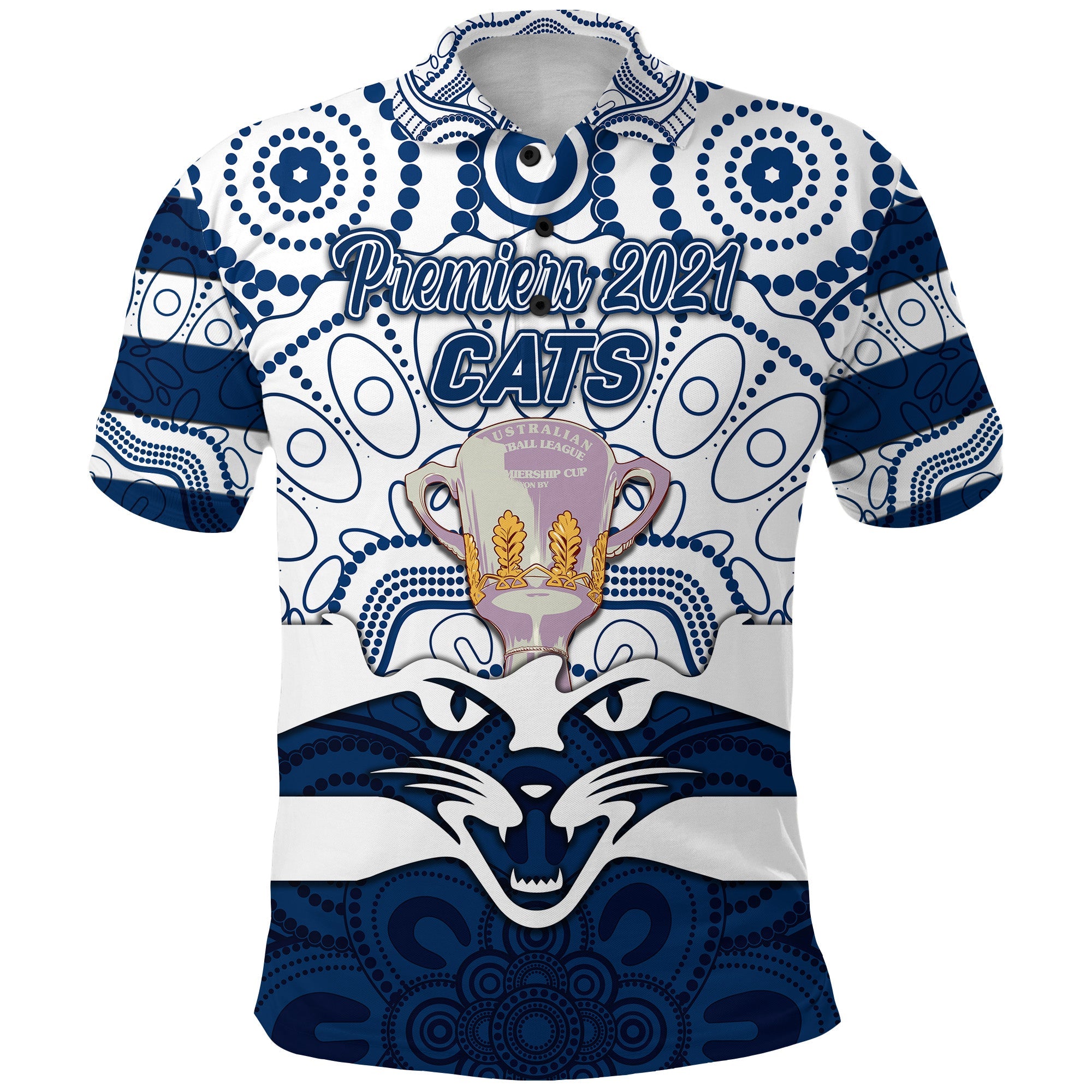 custom-personalised-geelong-cats-indigenous-polo-shirt-football-2021-premiers-trophy-custom-text-and-number