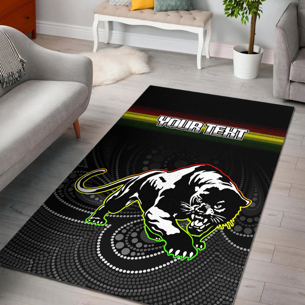 (Custom Personalised) Black Panthers Rugby League Aboriginal Area Rug - LT2