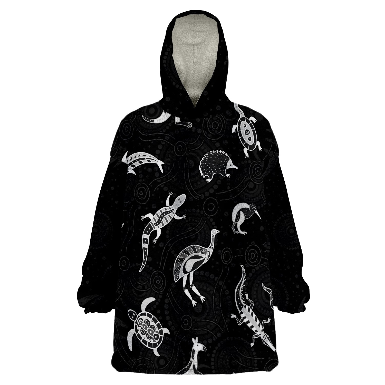 custom-personalised-aboriginal-art-animals-australia-version-black-wearable-blanket-hoodie