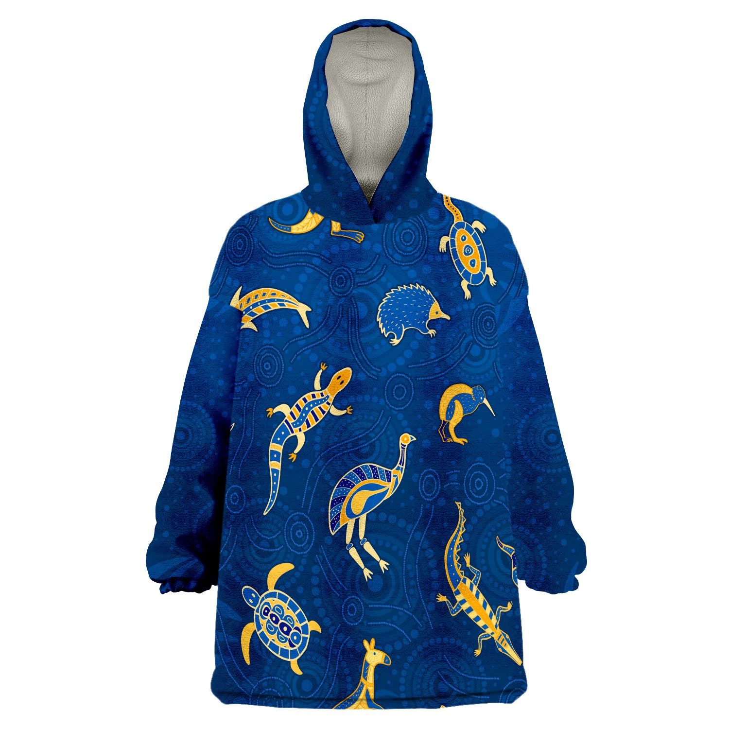 custom-personalised-aboriginal-art-animals-australia-version-blue-wearable-blanket-hoodie