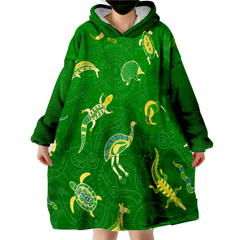 custom-personalised-aboriginal-art-animals-australia-version-green-wearable-blanket-hoodie