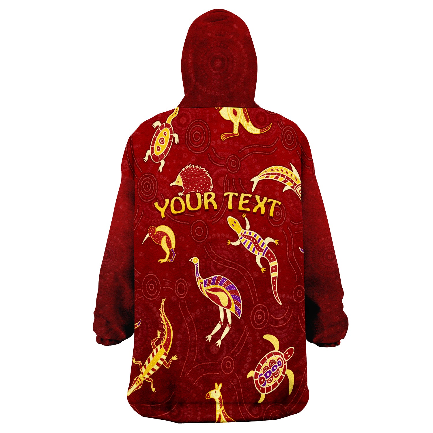 custom-personalised-aboriginal-art-animals-australia-version-maroon-wearable-blanket-hoodie