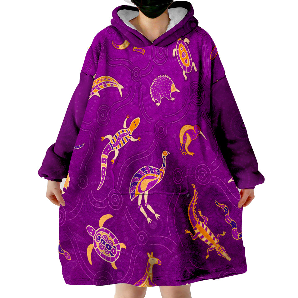 custom-personalised-aboriginal-art-animals-australia-version-purple-wearable-blanket-hoodie