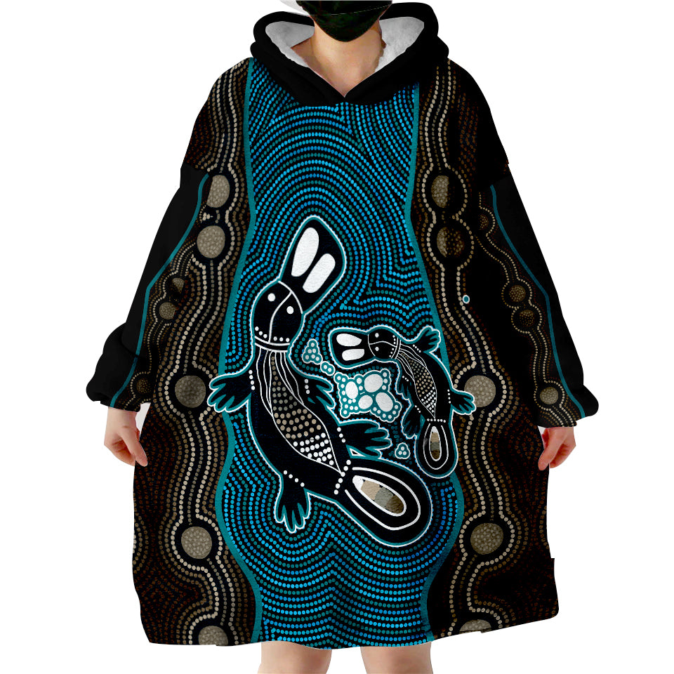 custom-personalised-aboriginal-dot-platypus-victory-version-blue-wearable-blanket-hoodie