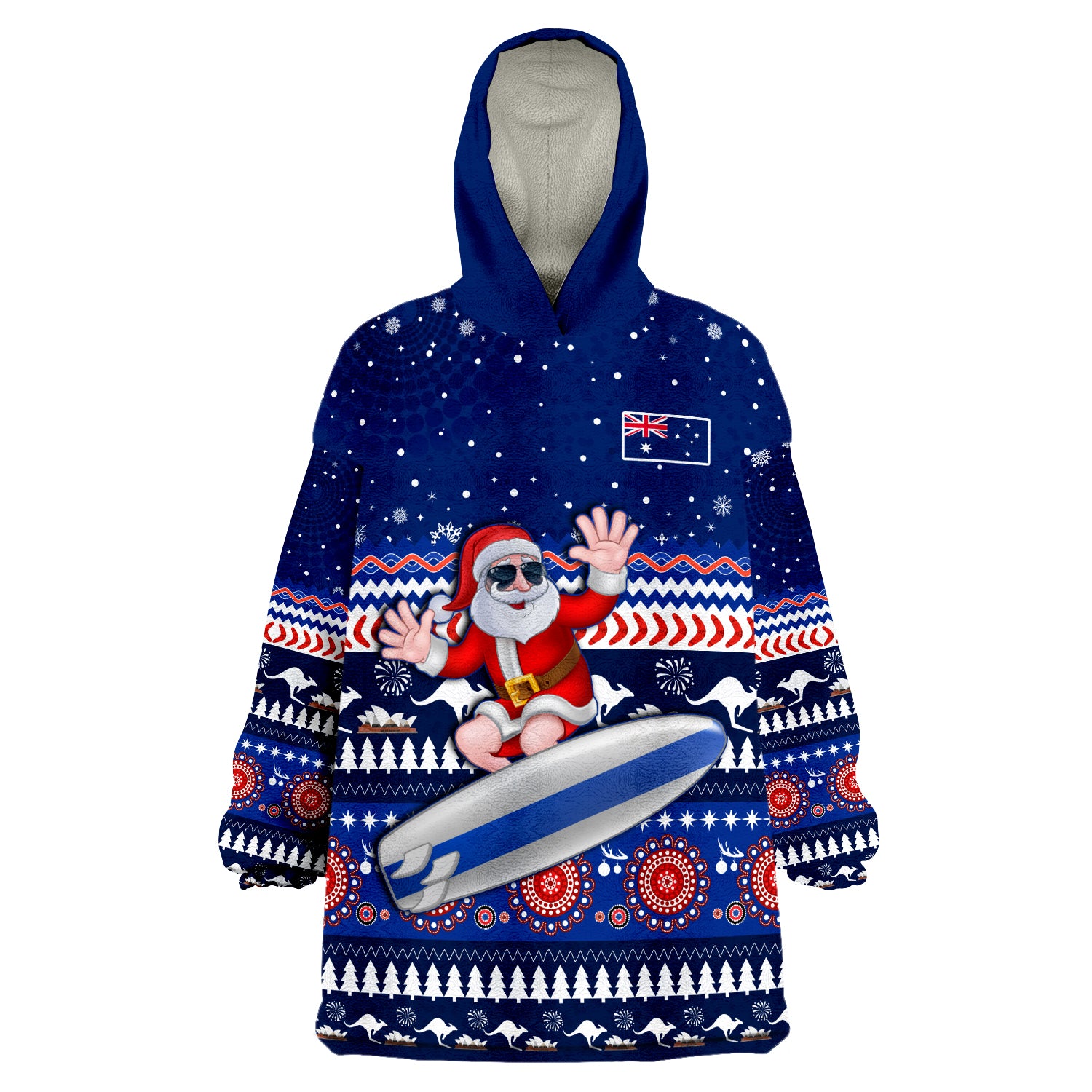 custom-personalised-australia-christmas-aussie-aboriginal-santa-claus-is-surfing-with-kangaroo-wearable-blanket-hoodie