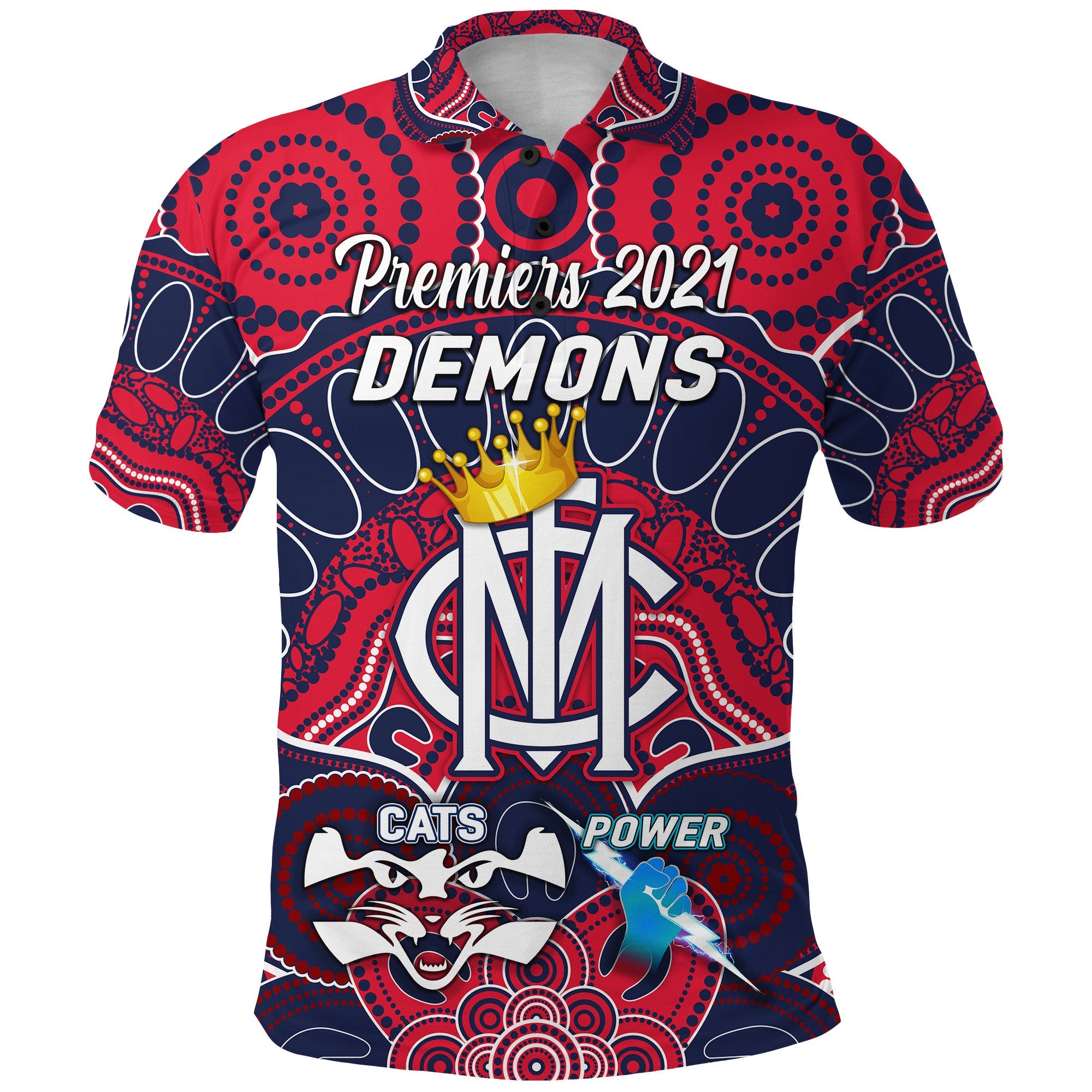 custom-personalised-melbourne-demons-indigenous-polo-shirt-football-2021-premiers-the-king-custom-text-and-number