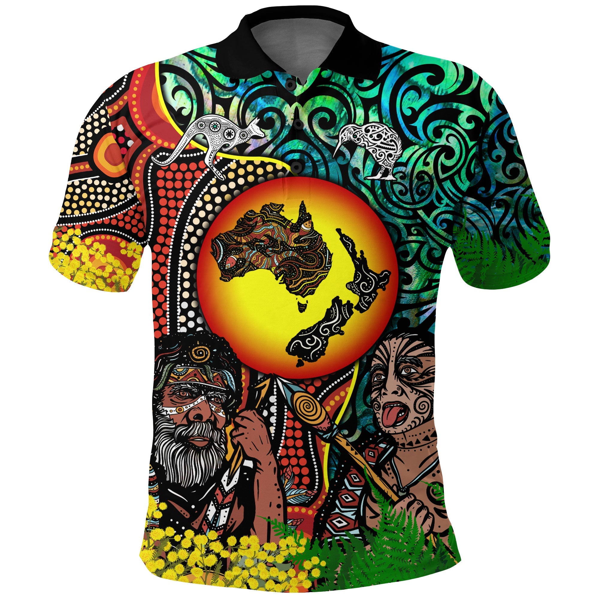 Australia Aboriginal Kangaroo Combine New Zealand Maori Kiwi Bird Polo Shirt - LT2