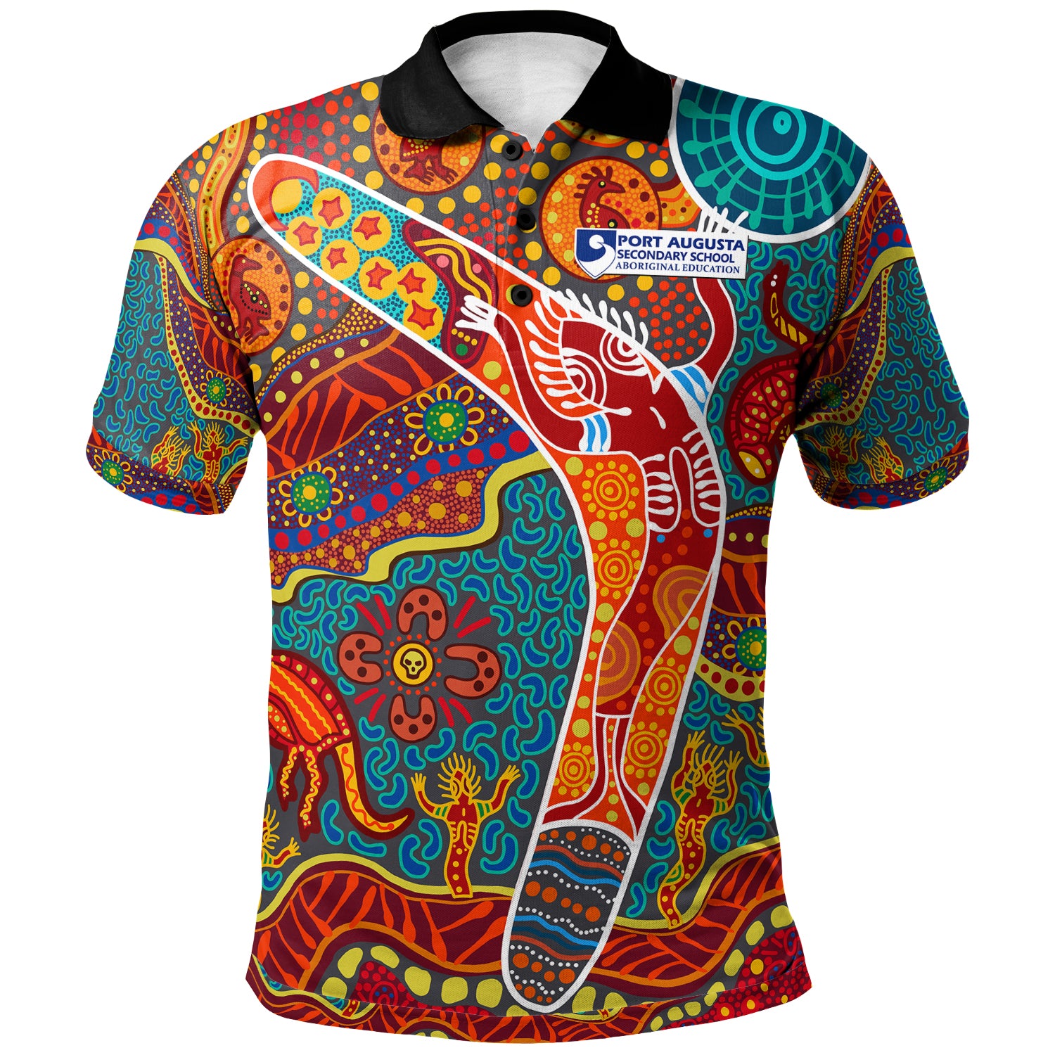 [Port Augusta] Australia Aboriginal Inspired Polo Shirt - Boomerang With Dot Painting