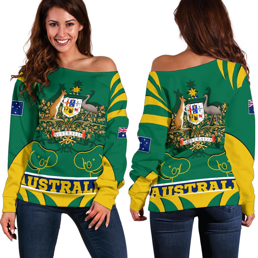 Women's Off Shoulder Sweater - Australian Coat Of Arms Shorts Koala - Vibe Hoodie