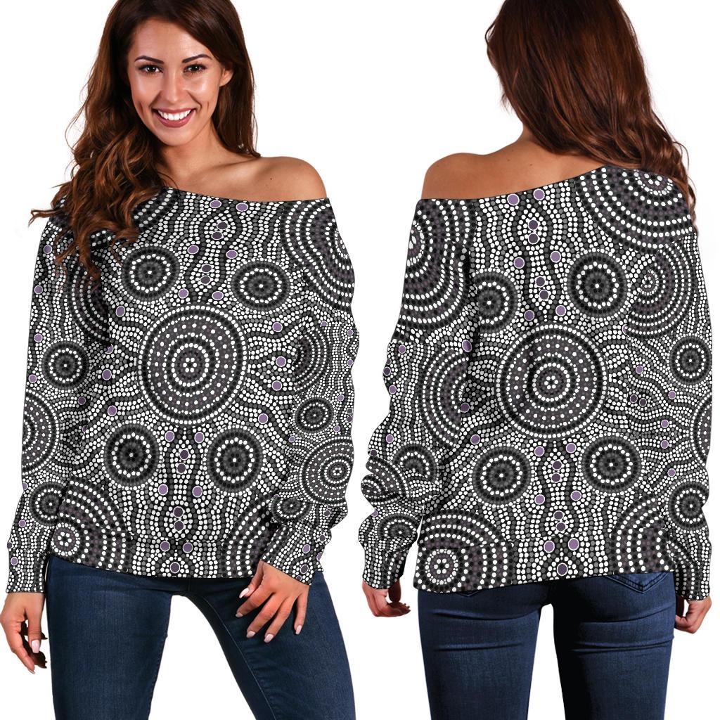 Womens Off Shoulder Sweater - Aboriginal Dot Painting Sweater Ver04 - Vibe Hoodie