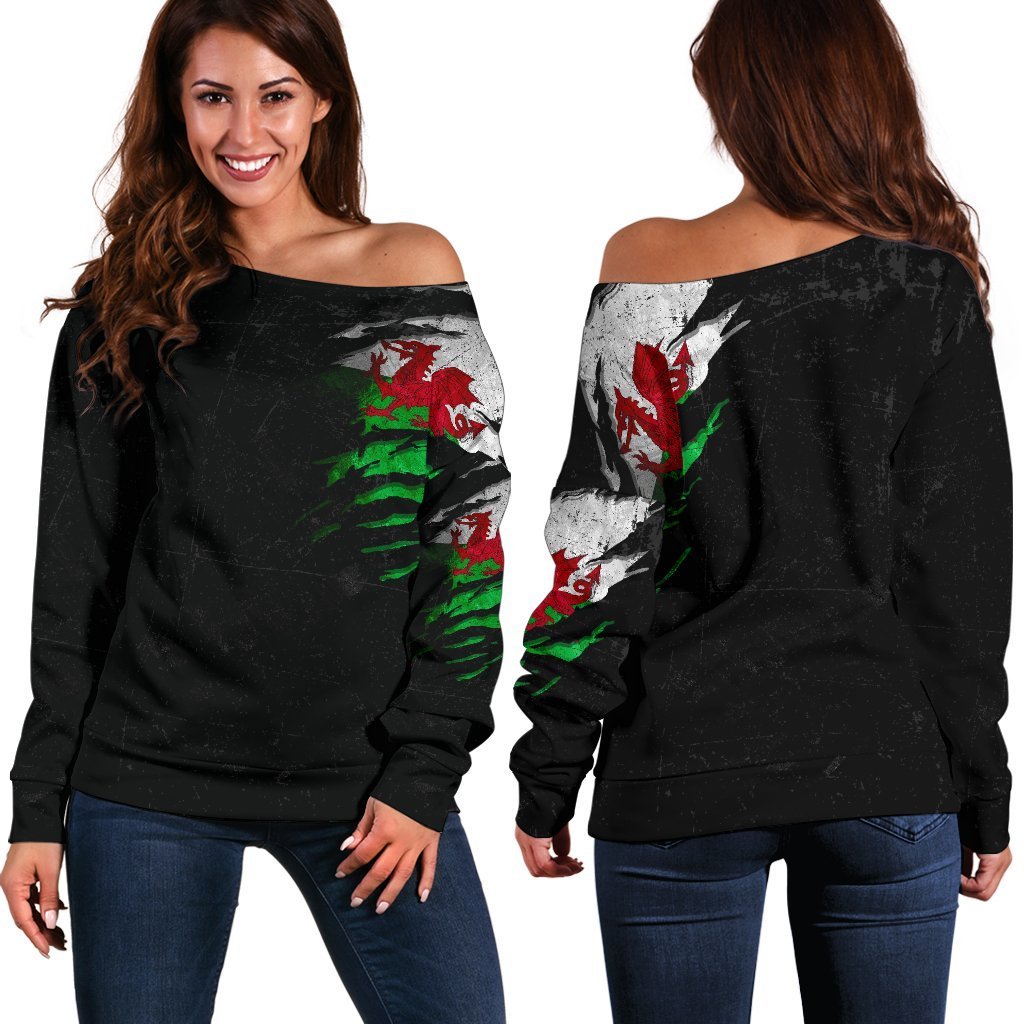 Wales in Me Women's Off Shoulder Sweater - Special Grunge Style - Vibe Hoodie