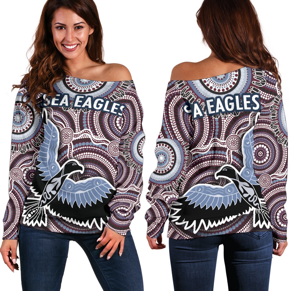 Warringah Women Off Shoulder Sweater Sea Eagles Indigenous - Vibe Hoodie