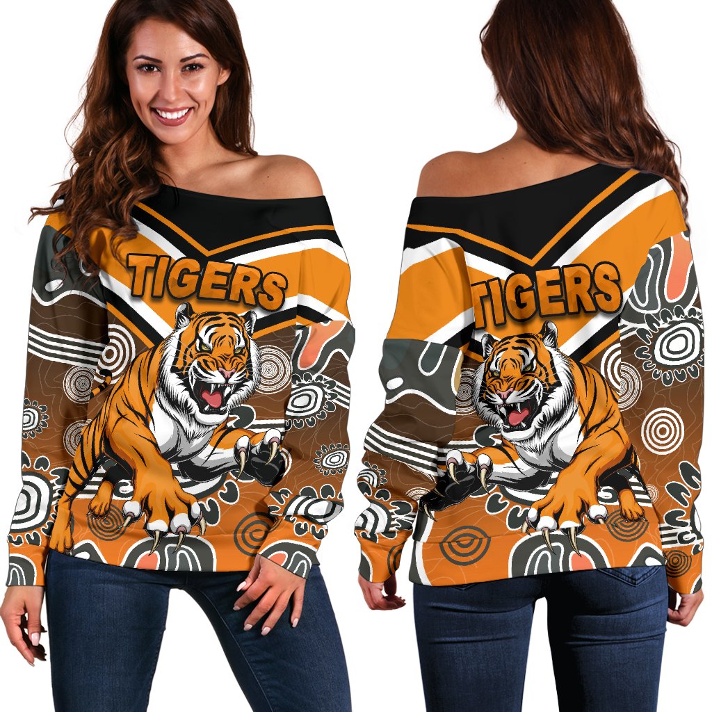 Wests Women's Off Shoulder Sweater Tigers Indigenous - Vibe Hoodie