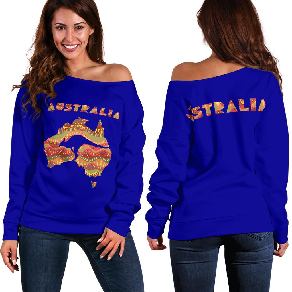 Womens Off Shoulder Sweater - Australia Map Sweater Kangaroo - Vibe Hoodie