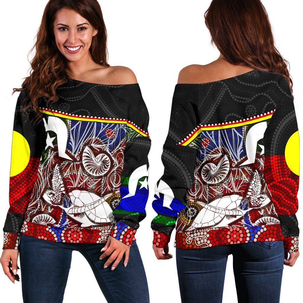 Women's Off Shoulder Sweater - Aboriginal Dot In Naidoc Week Style - Vibe Hoodie