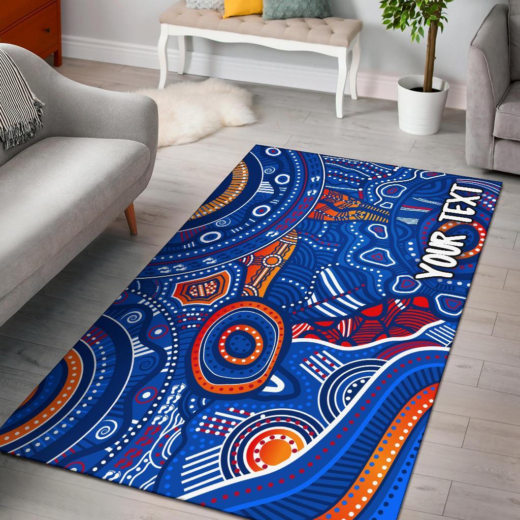 custom-text-aboriginal-area-rugs-indigenous-footprint-patterns-blue-color