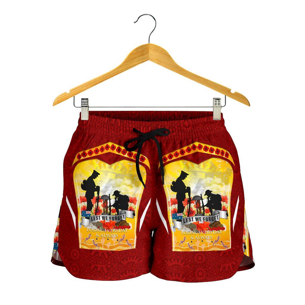 Anzac All Over Print Women's Shorts - Lest We Forget Aboriginal Version - Vibe Hoodie