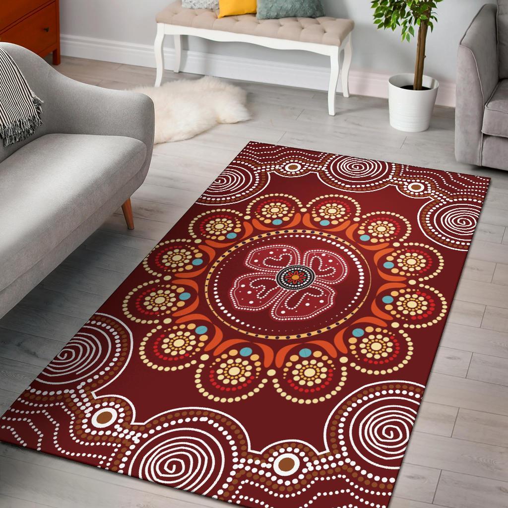 area-rug-aboriginal-dot-art-painting-with-red-poppy-flower