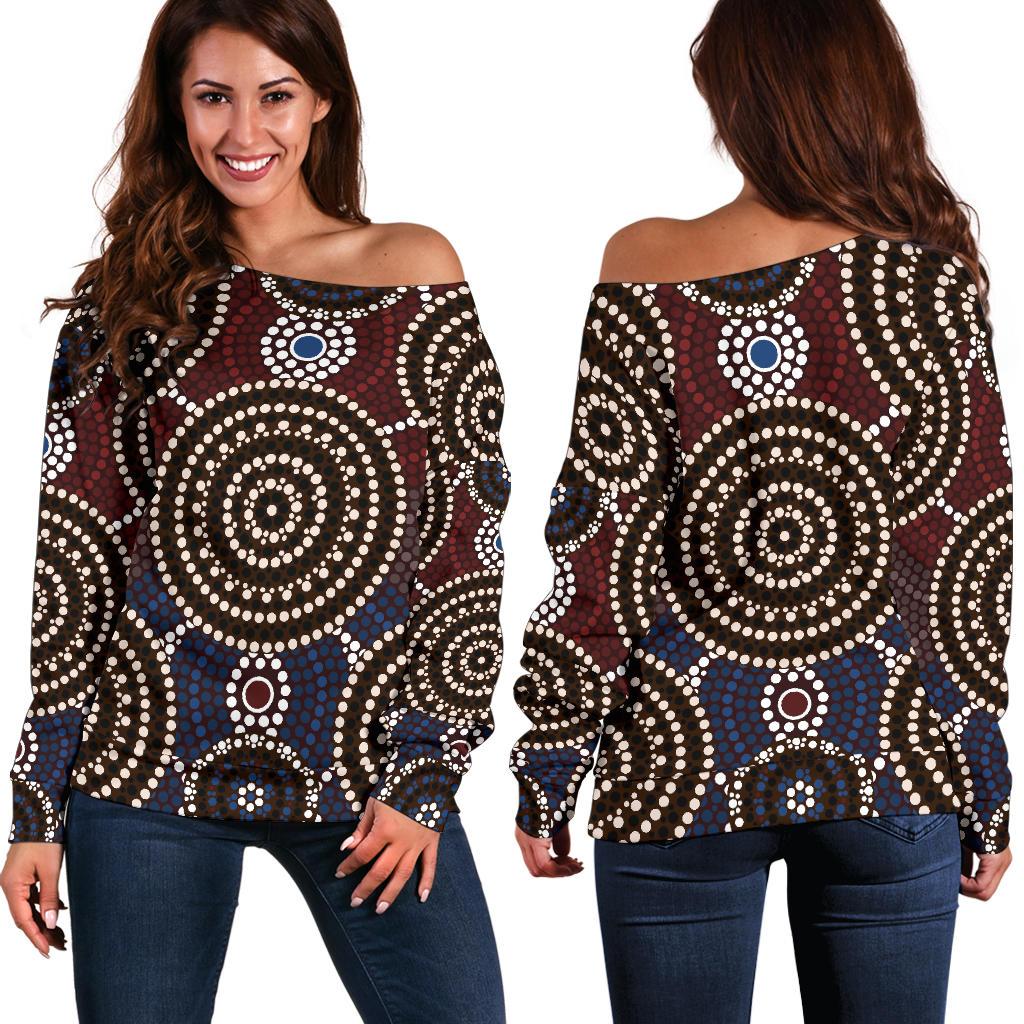 Womens Off Shoulder Sweater - Aboriginal Dot Painting Sweater Ver08 - Vibe Hoodie