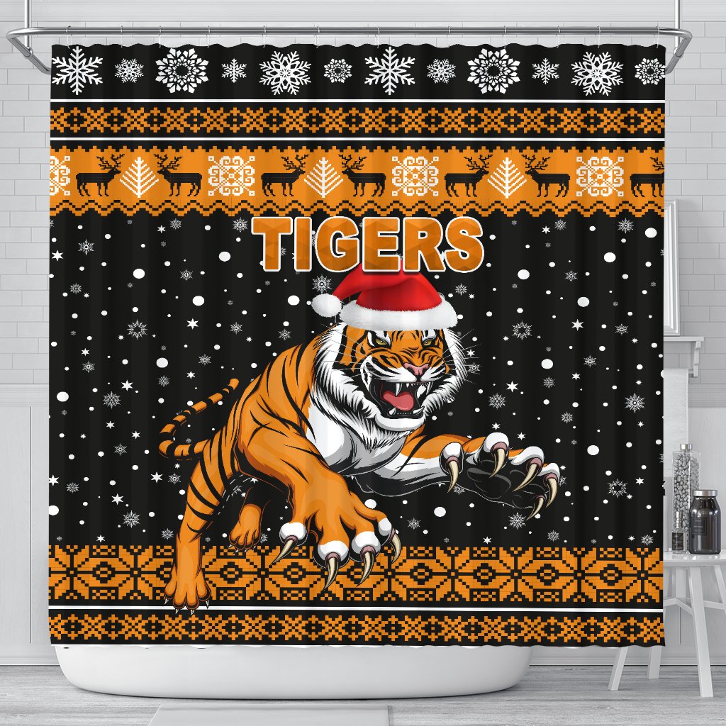 wests-christmas-shower-curtain-tigers-unique-vibes-black