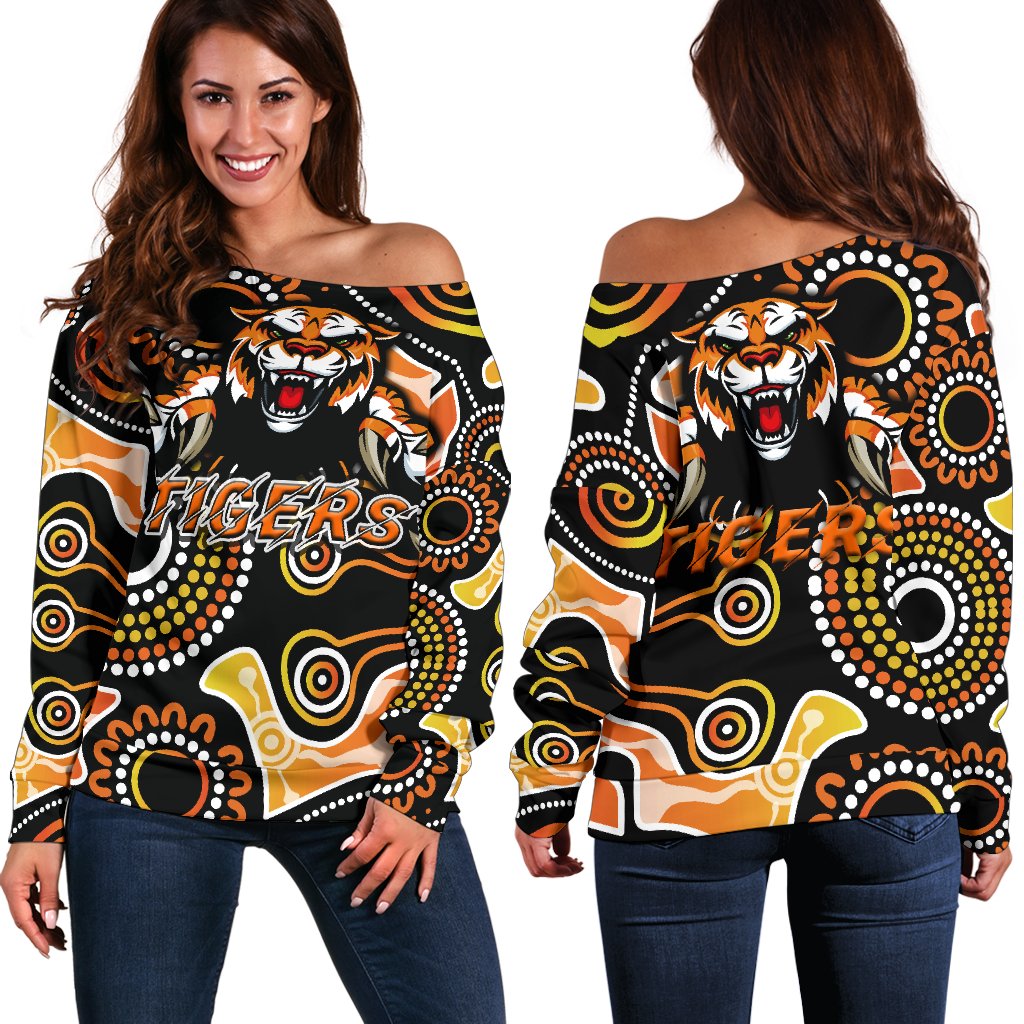 Wests Women Off Shoulder Sweater Rugby - Tigers Indigenous - Vibe Hoodie