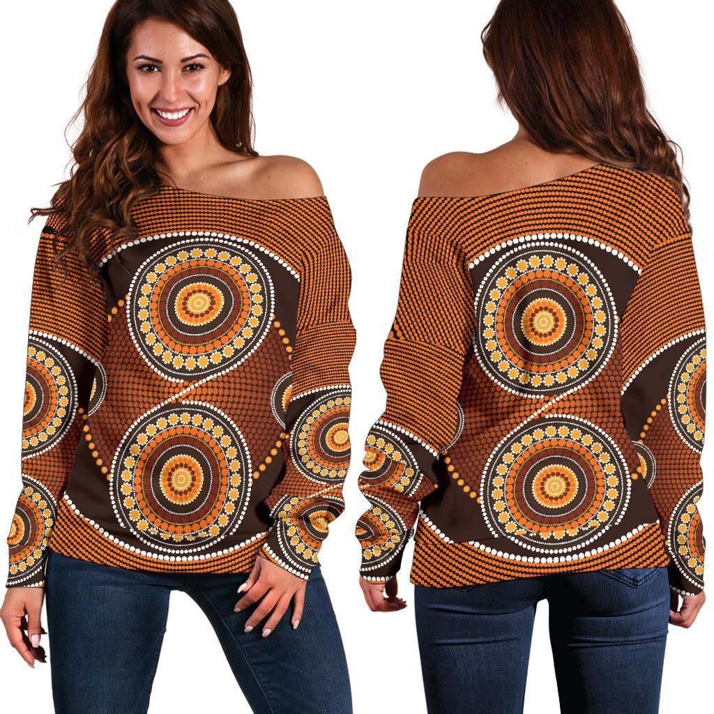 Womens Off Shoulder Sweater - Aboriginal Dot Painting Sweater Ver10 - Vibe Hoodie