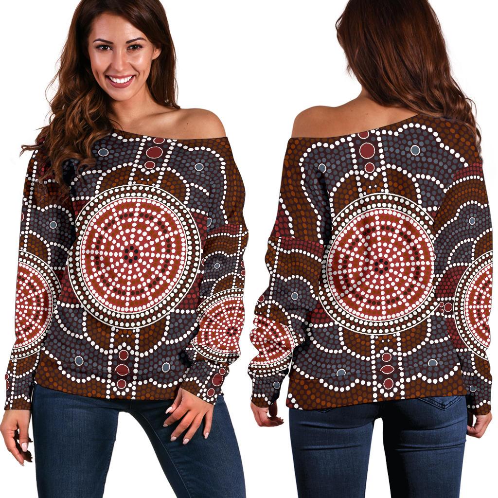 Womens Off Shoulder Sweater - Aboriginal Dot Painting Sweater Ver03 - Vibe Hoodie