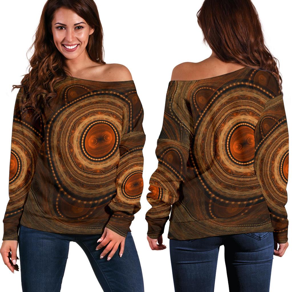 Womens Off Shoulder Sweater - Aboriginal Dot Painting Sweater Ver09 - Vibe Hoodie