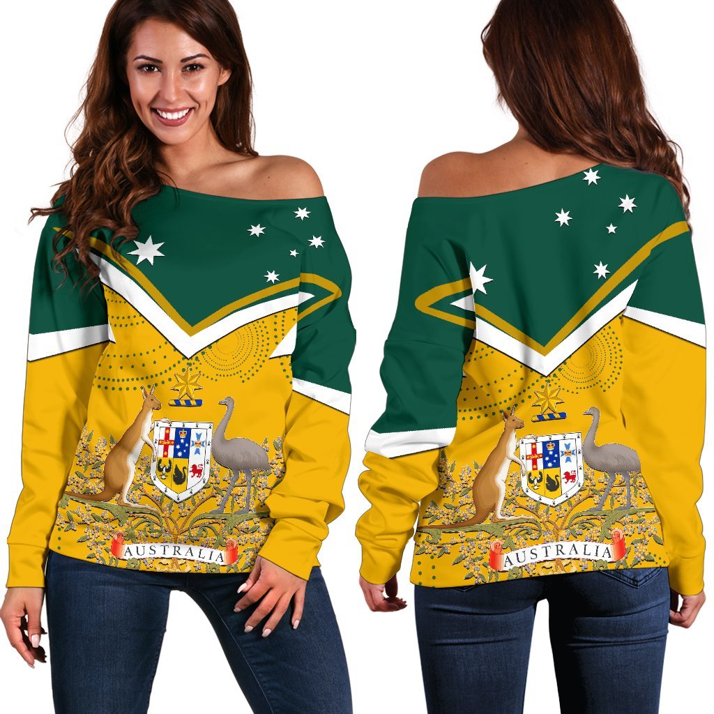 Women's Off Shoulder Sweater - Australian Coat Of Arms National Color - Vibe Hoodie