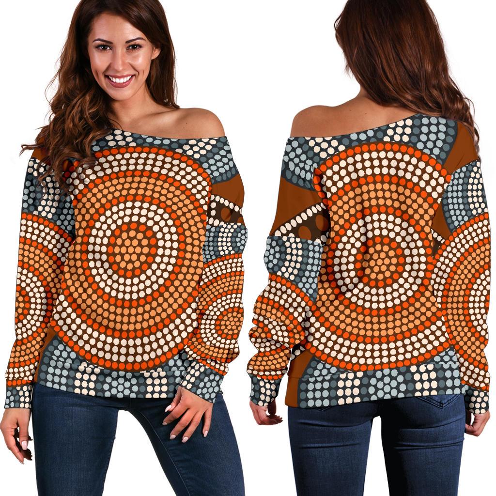 Womens Off Shoulder Sweater - Aboriginal Dot Painting Sweater Ver05 - Vibe Hoodie