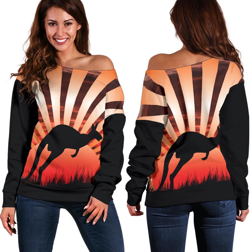 Womens Off Shoulder Sweater - Kangaroo Sweater Sunset Ver03 - Vibe Hoodie